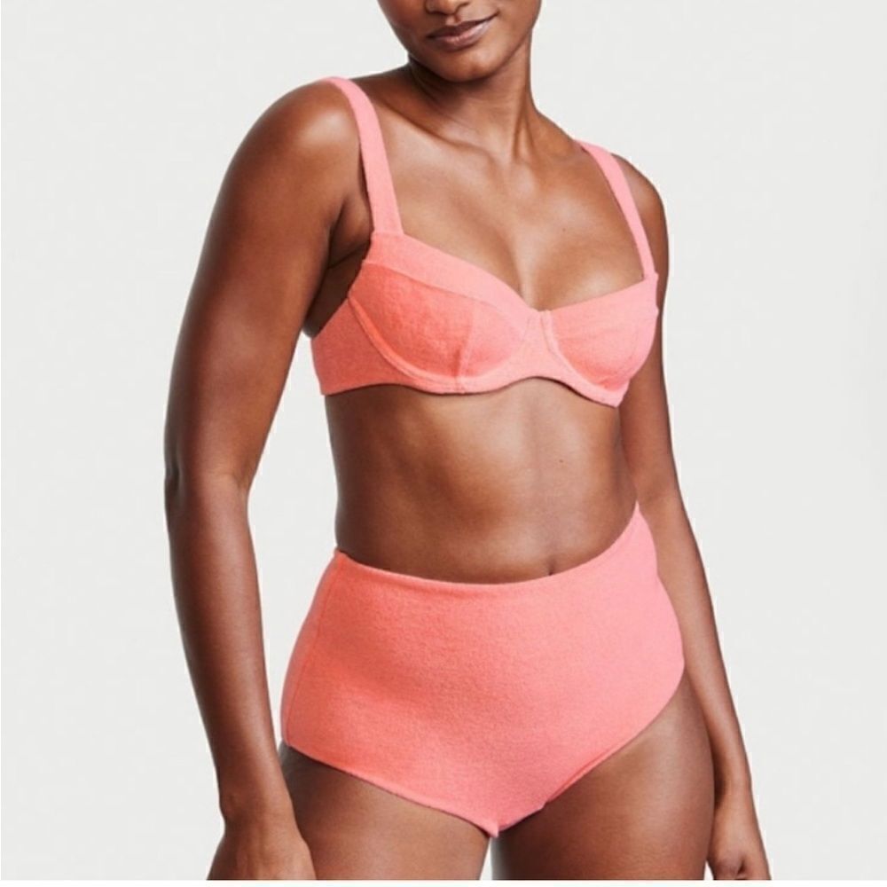 Victoria’s Secret Terry Bikini, NWT, 36DD Push Up Top, High Waisted M Botttoms